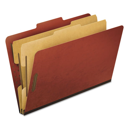 Pendaflex Four-, Six-, and Eight-Section Pressboard Classification Folders, 2 Dividers, Embedded Fasteners, Legal Size, Red, 10/Box