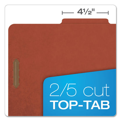 Pendaflex Four-, Six-, and Eight-Section Pressboard Classification Folders, 2 Dividers, Embedded Fasteners, Legal Size, Red, 10/Box