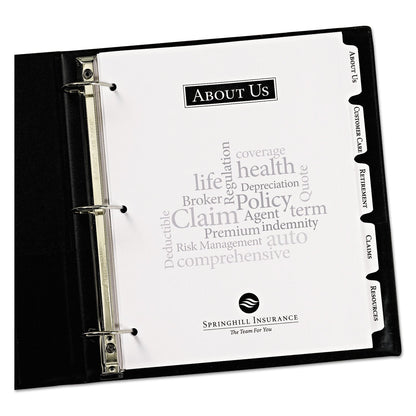 Avery Customizable Print-On Dividers, 3-Hole Punched, 5-Tab, 11 x 8.5, White, 1 Set