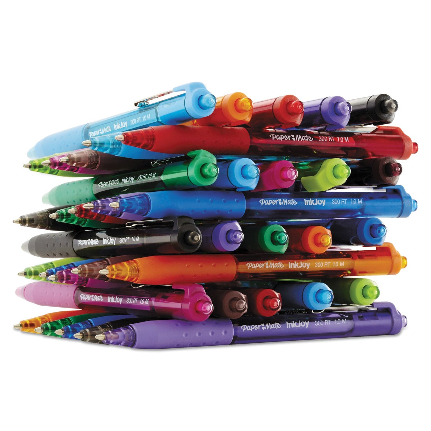 Paper Mate InkJoy 300 RT Ballpoint Pen, Refillable, Retractable, Medium 1 mm, Black Ink, Smoke Barrel, 36/Box