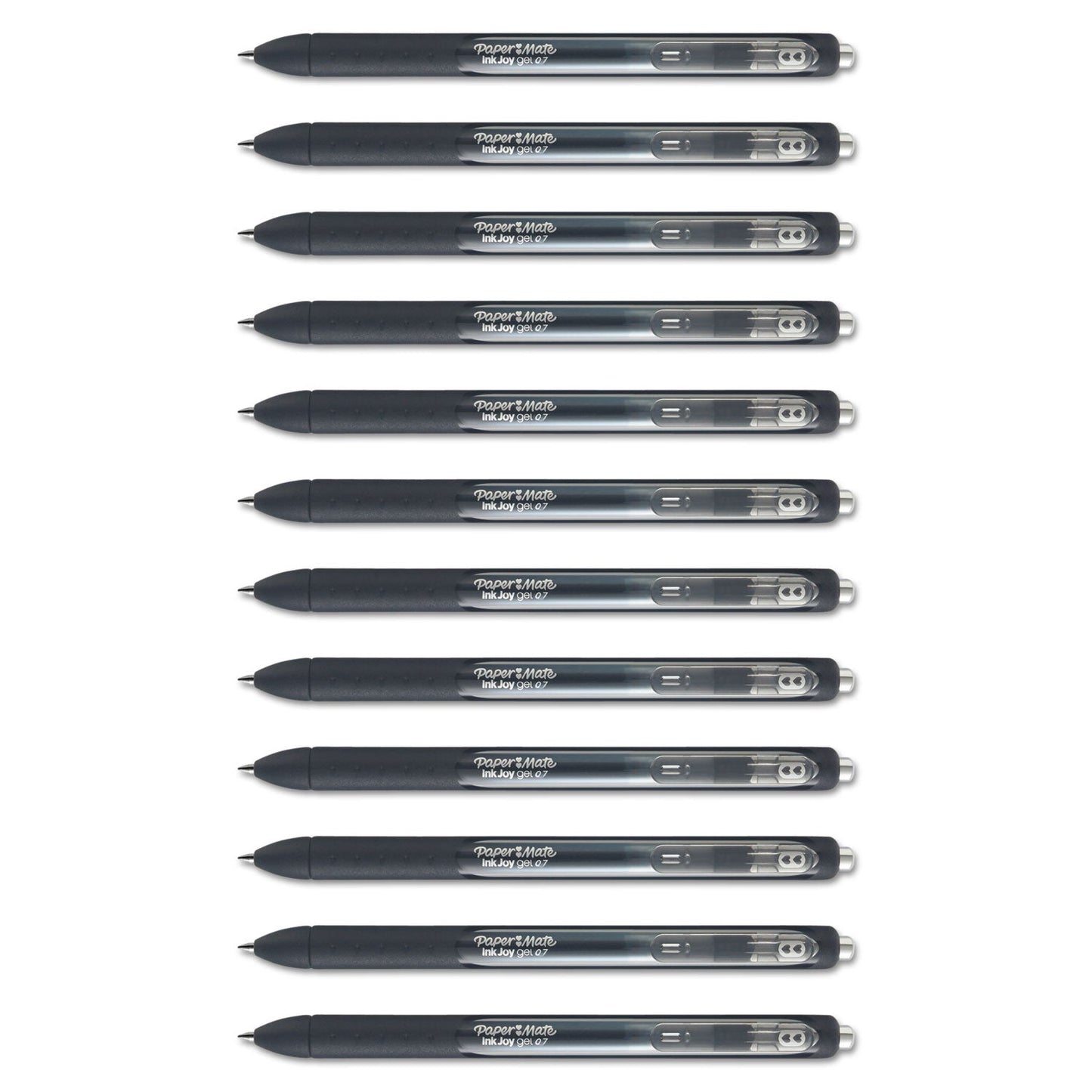 Paper Mate InkJoy Gel Pen, Retractable, Medium 0.7 mm, Black Ink, Black Barrel, Dozen