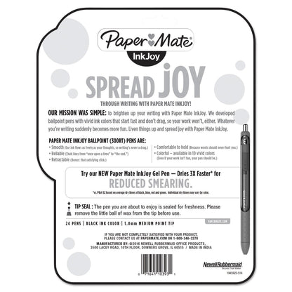 Paper Mate InkJoy 300 RT Ballpoint Pen, Refillable, Retractable, Medium 1 mm, Black Ink, Black Barrel, 24/Pack