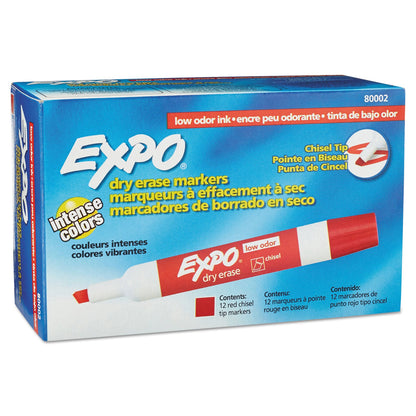 EXPO Low-Odor Dry-Erase Marker, Broad Chisel Tip, Red, Dozen