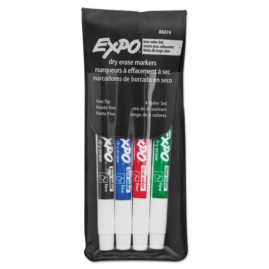 EXPO Low-Odor Dry-Erase Marker, Fine Bullet Tip, Assorted Colors, 4/Set