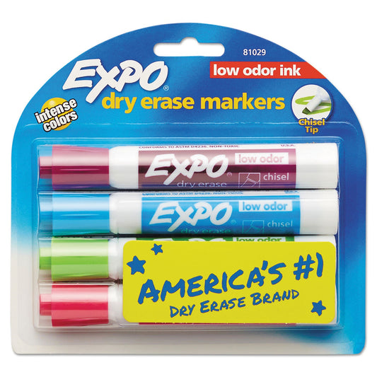 EXPO Low-Odor Dry-Erase Marker, Broad Chisel Tip, Assorted Pastel Colors, 4/Set