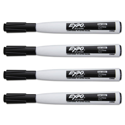 EXPO Magnetic Dry Erase Marker, Fine Bullet Tip, Black, 4/Pack