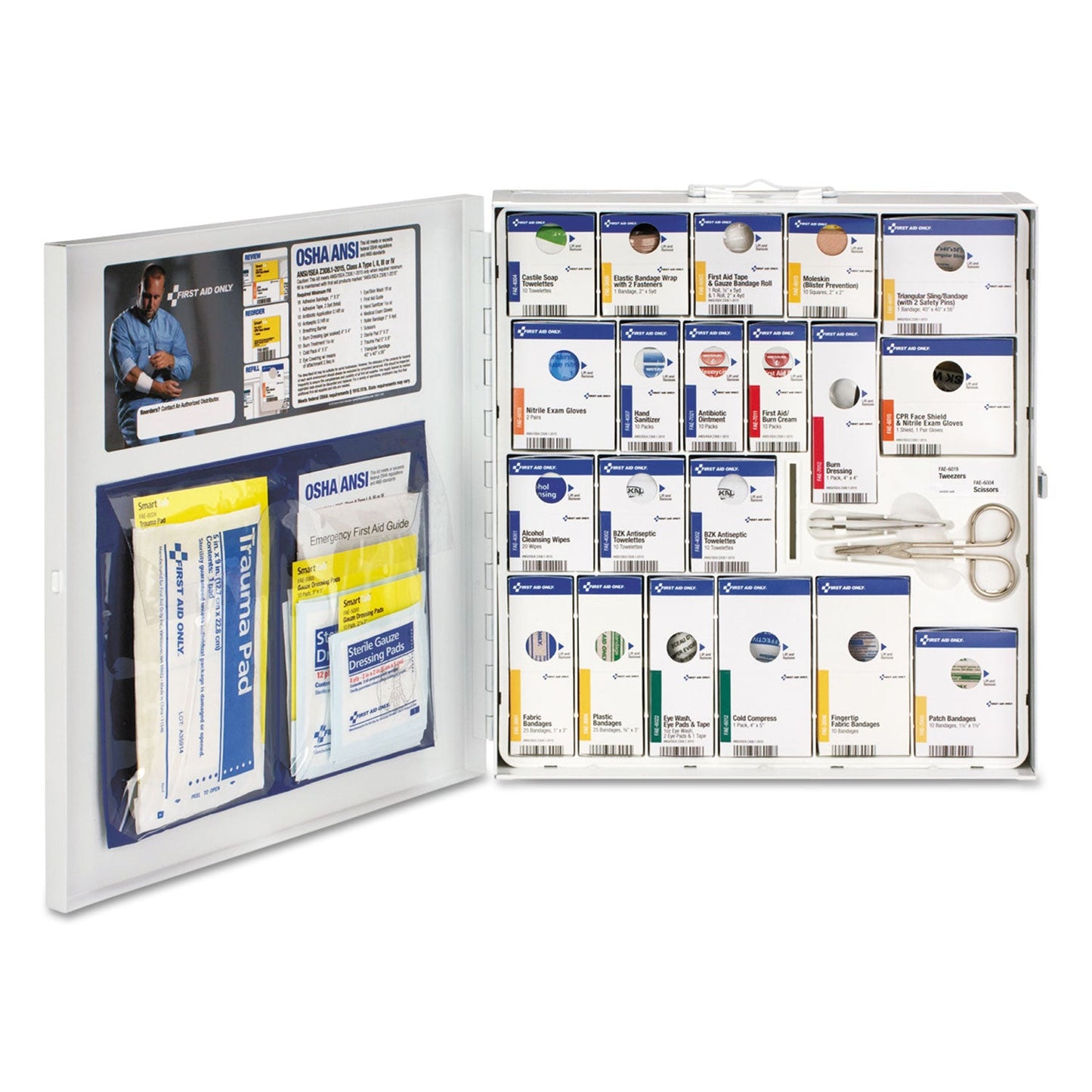 First Aid Only ANSI 2015 SmartCompliance General Business First Aid Station for 50 People, No Medication, 202 Pieces, Metal Case
