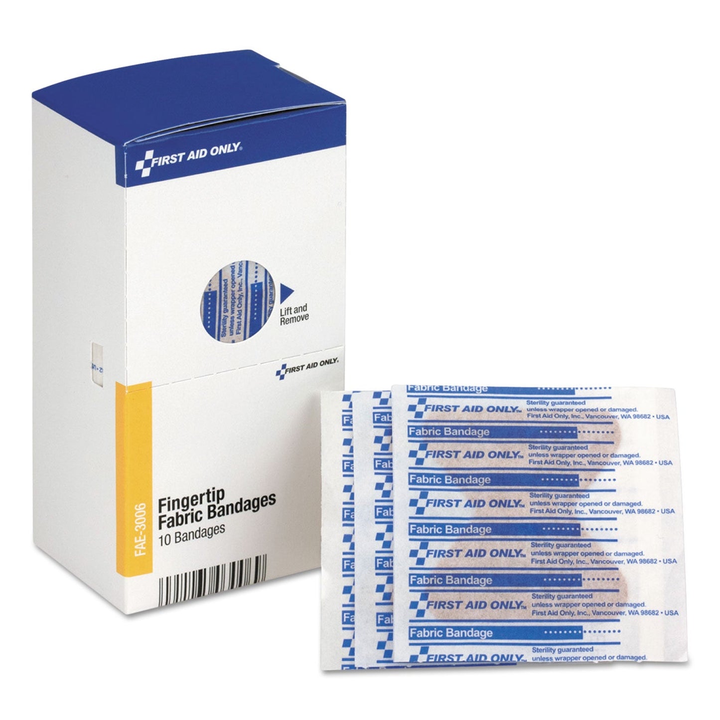 First Aid Only SmartCompliance Fingertip Bandages, 1.88 x 2, 10/Box