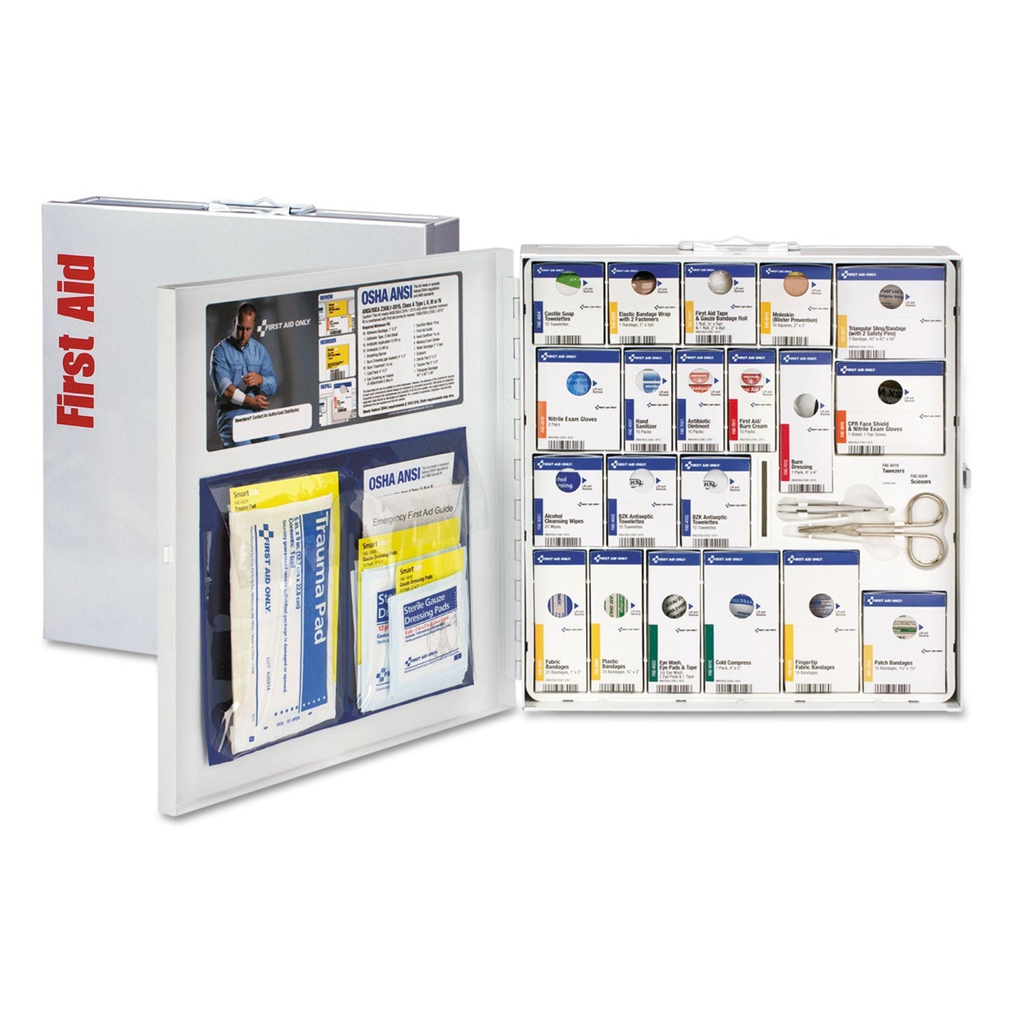 First Aid Only ANSI 2015 SmartCompliance General Business First Aid Station for 50 People, No Medication, 202 Pieces, Metal Case