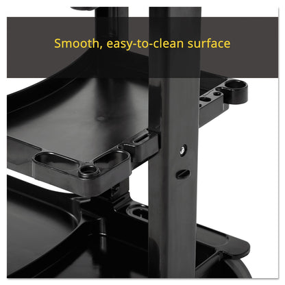 Rubbermaid Multi-Shelf Cleaning Cart, Plastic, 4 Shelves, 1 Bin, 20" x 45" x 38.25", Black