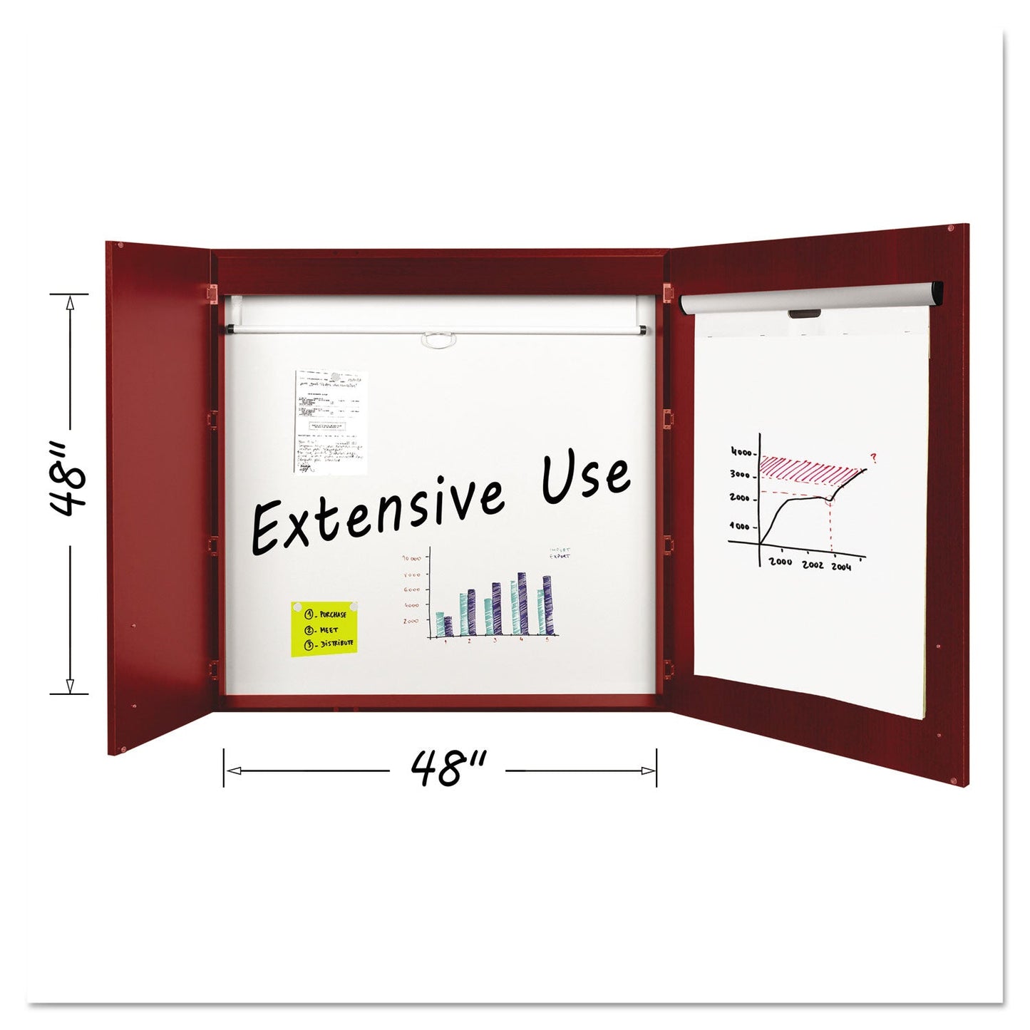 MasterVision Conference Cabinet, Porcelain Magnetic, Dry Erase, 48 x 48, Cherry