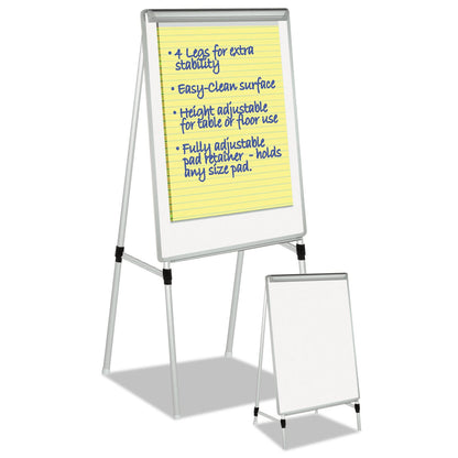 MasterVision Silver Easy Clean Dry Erase Quad-Pod Presentation Easel, 45" to 79" High, Silver