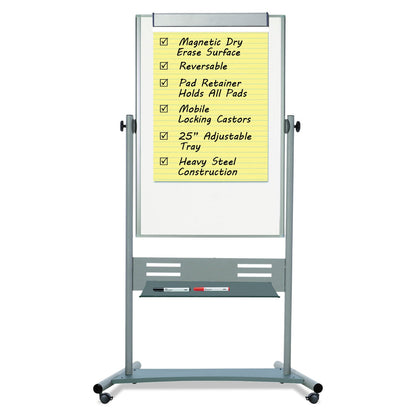 MasterVision Magnetic Reversible Mobile Easel, Vertical Orientation, 35.4" x 47.2", Board, 80" Tall Easel, White/Silver