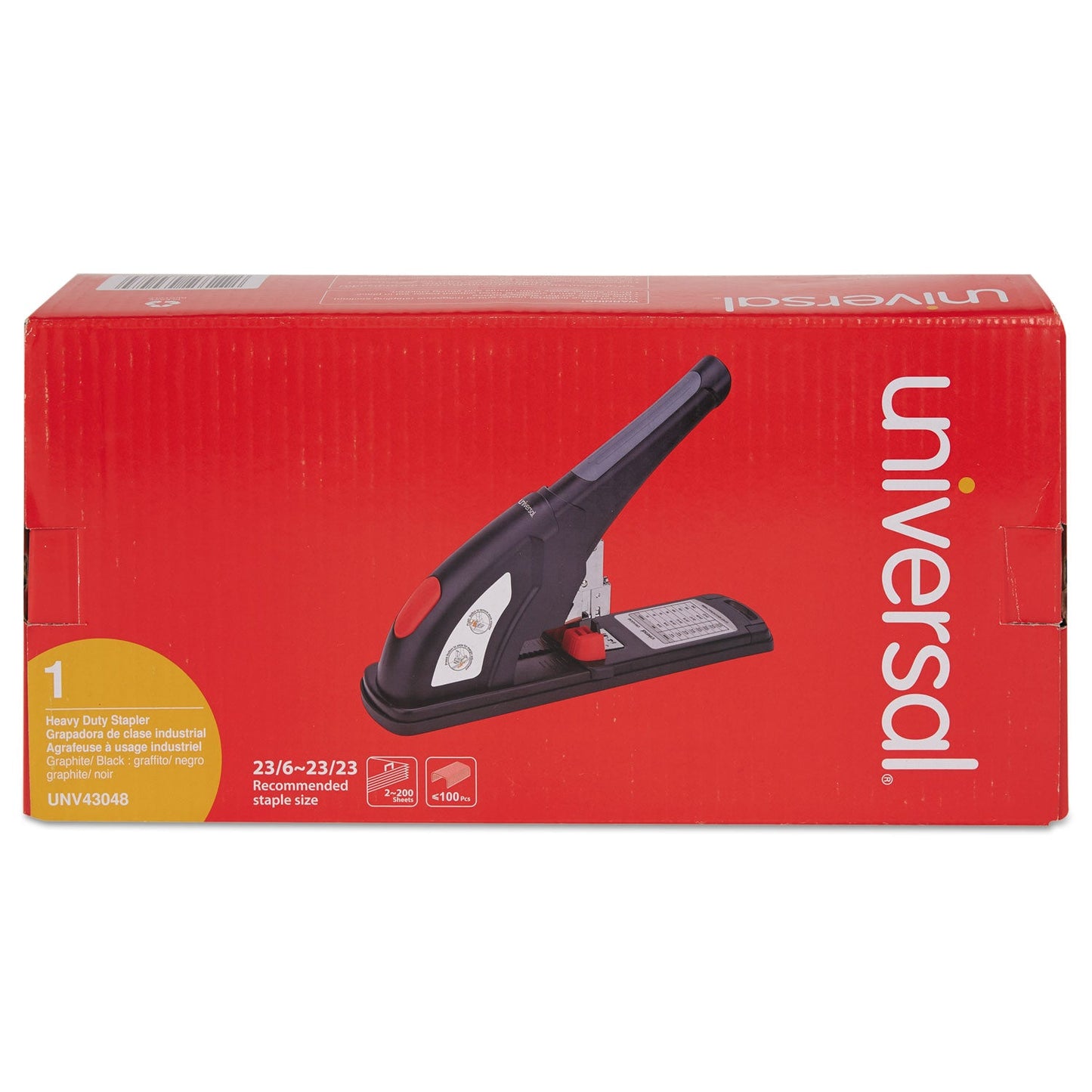 Universal Heavy-Duty Stapler, 200-Sheet Capacity, Black/Graphite/Red