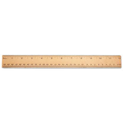 Universal Flat Wood Ruler w/Double Metal Edge, Standard, 12" Long, Clear Lacquer Finish