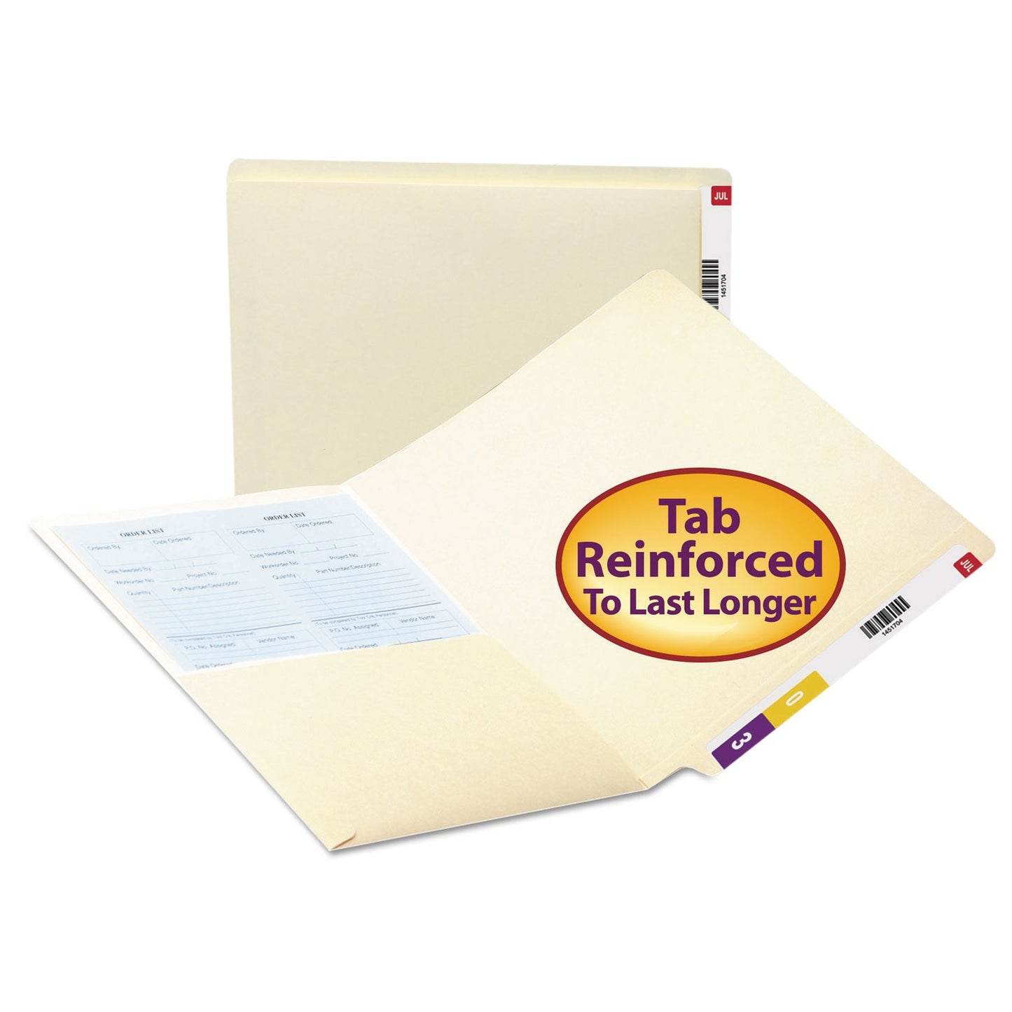 Smead Heavyweight Manila End Tab Pocket Folders, Interior Front Panel Pocket, Straight Tabs, Letter Size, 11-pt Manila, 50/Box