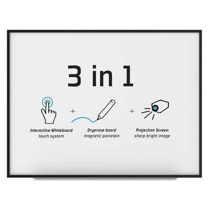 MasterVision Interactive Magnetic Dry Erase Board, 90 x 52 7/10 x 4 1/5, White/Black Frame