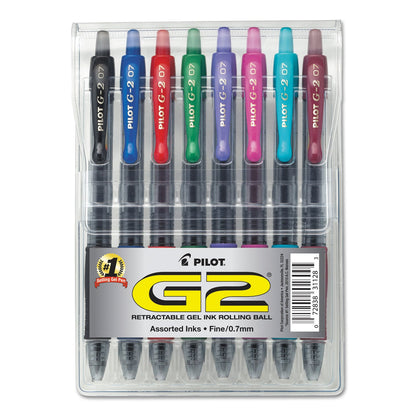 Pilot G2 Premium Gel Pen, Retractable, Fine 0.7 mm, Assorted Ink and Barrel Colors, 8/Pack