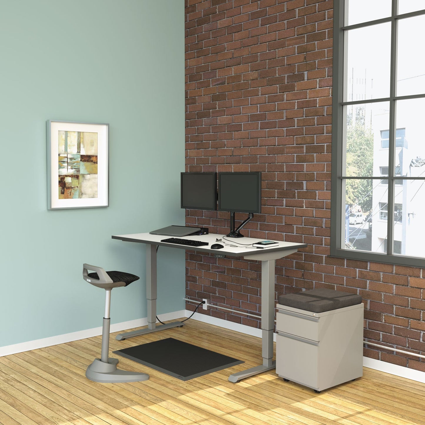Alera File Pedestal with Full-Length Pull, Left or Right, 2-Drawers: Box/File, Legal/Letter, Light Gray, 14.96" x 19.29" x 21.65"