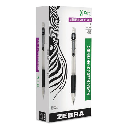 Zebra Z-Grip Mechanical Pencil, 0.7 mm, HB (#2.5), Black Lead, Clear/Black Grip Barrel, Dozen