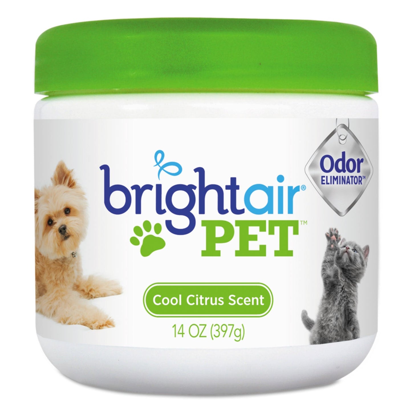 BRIGHT Air Pet Odor Eliminator, Cool Citrus, 14 oz Jar, 6/Carton