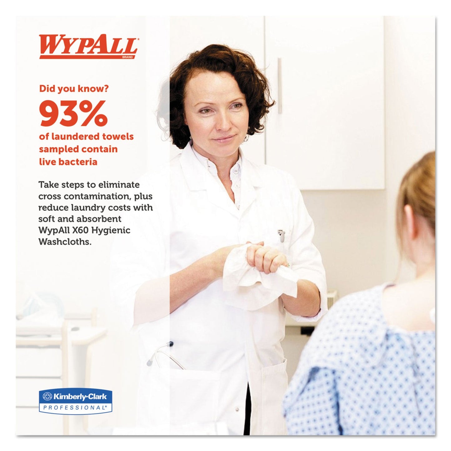 WypAll General Clean X60 Cloths, 1/4 Fold, 12.5 x 10, White, 70/Pack, 8 Packs/Carton