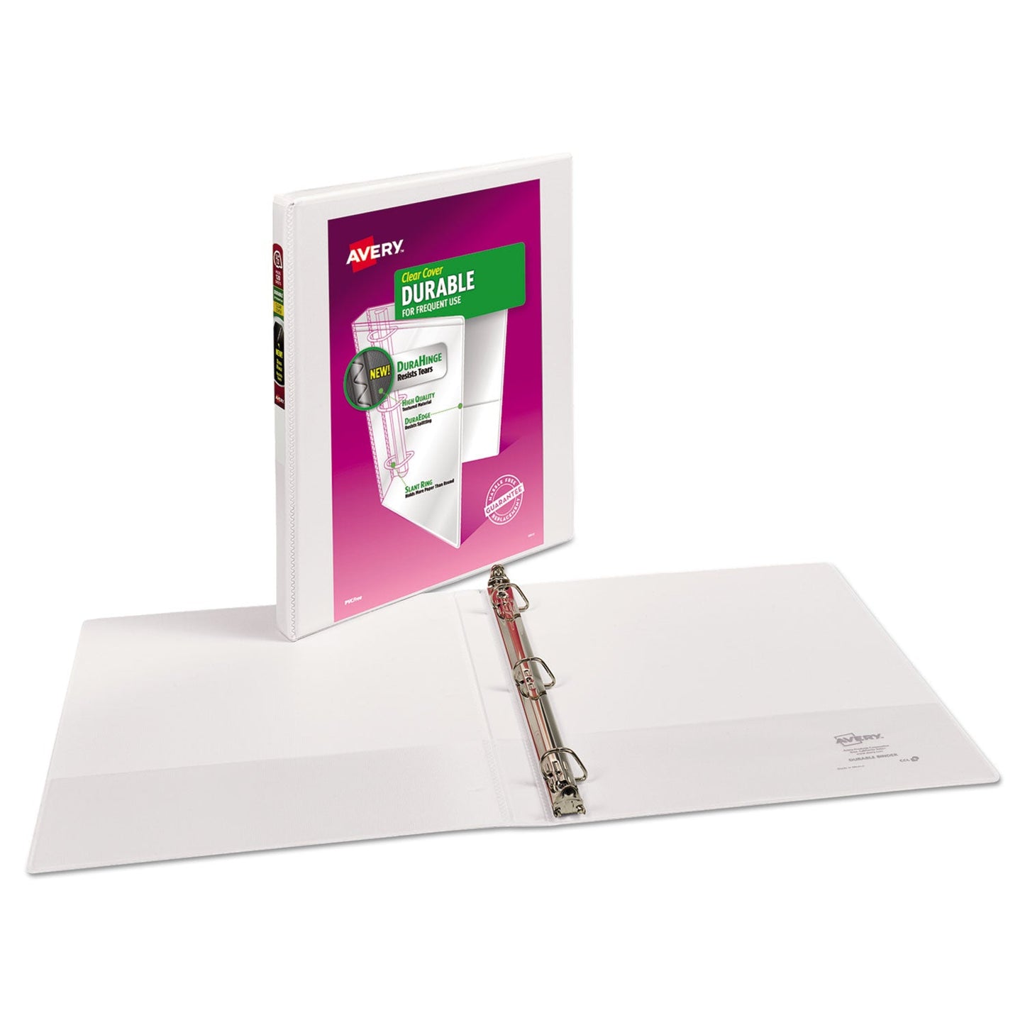 Avery Durable View Binder with DuraHinge and Slant Rings, 3 Rings, 0.5" Capacity, 11 x 8.5, White