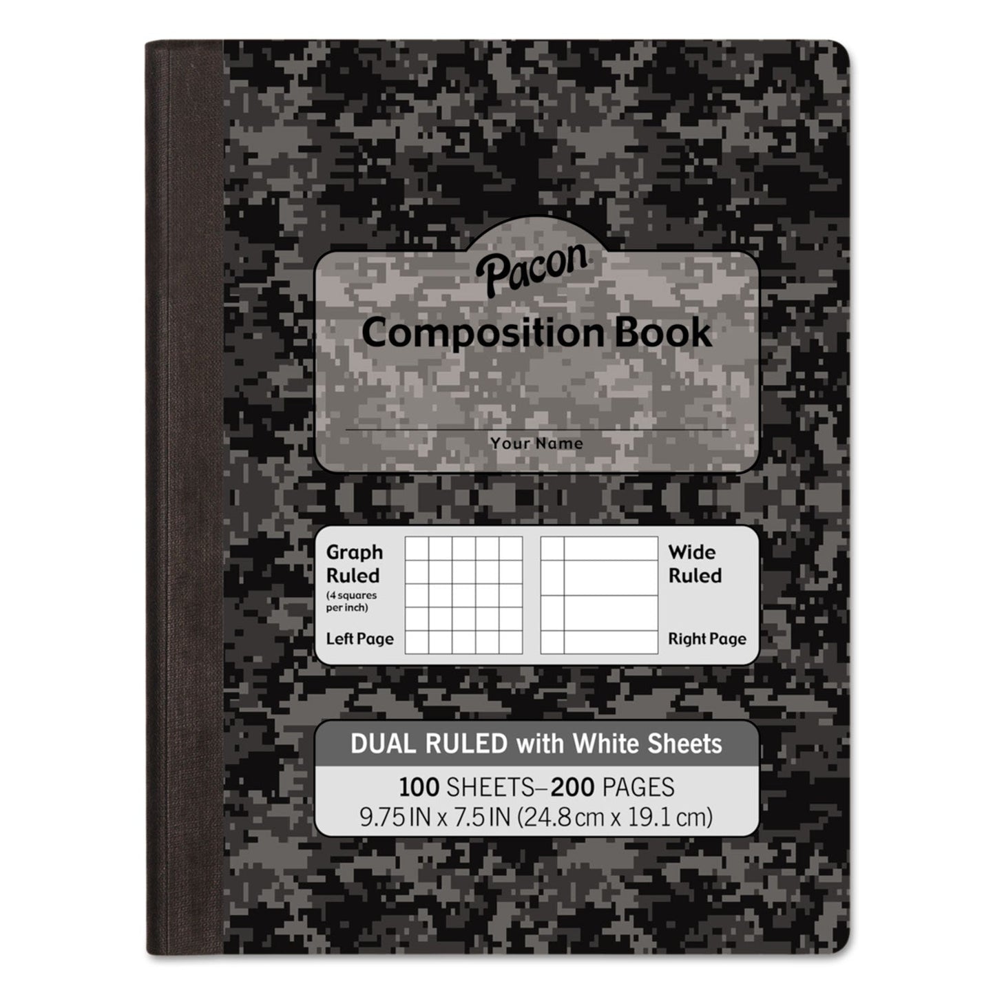 Pacon Composition Book, Wide/Legal Rule, Black Cover, 9.75 x 7.5, 20 lb Bond Paper Stock, 100 Sheets