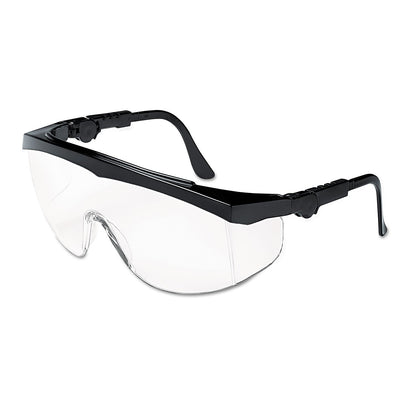 MCR Tomahawk Wraparound Safety Glasses, Black Nylon Frame, Clear Lens, 12/Box