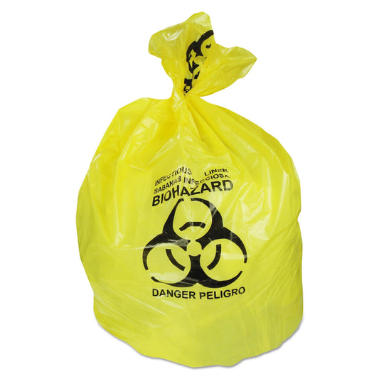 Heritage Healthcare Biohazard Printed Can Liners, 20-30 gal, 1.3 mil, 30" x 43", Yellow, 200/Carton