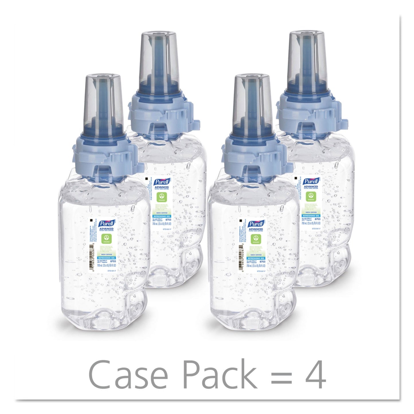 PURELL Advanced Hand Sanitizer Green Certified Gel Refill, For ADX-7 Dispensers, 700 mL, Fragrance-Free, 4/Carton