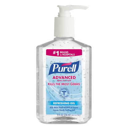 PURELL Advanced Refreshing Gel Hand Sanitizer, 8 oz Pump Bottle, Clean Scent