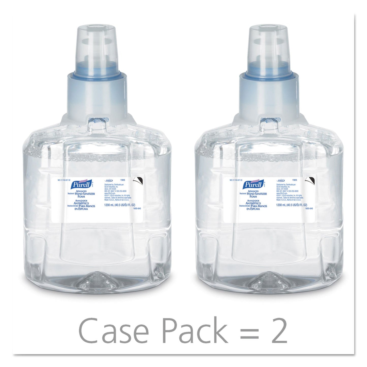 PURELL Advanced Hand Sanitizer Foam, For LTX-12 Dispensers, 1,200 mL Refill, Fragrance-Free, 2/Carton