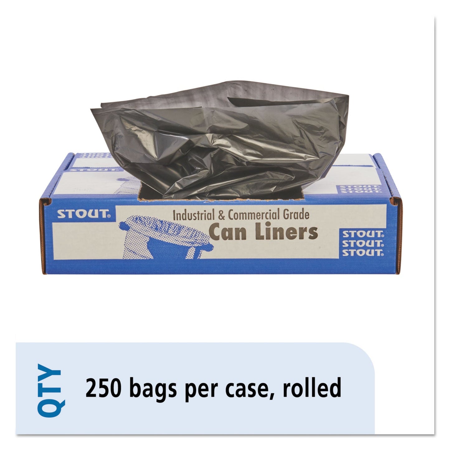 Stout Total Recycled Content Plastic Trash Bags, 10 gal, 1 mil, 24" x 24", Brown/Black, 250/Carton