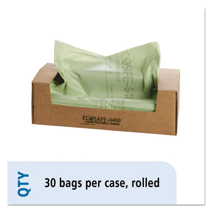 Stout EcoSafe-6400 Bags, 64 gal, 0.85 mil, 48" x 60", Green, 30/Box