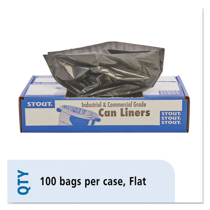 Stout Total Recycled Content Plastic Trash Bags, 65 gal, 1.5 mil, 50" x 51", Brown/Black, 100/Carton