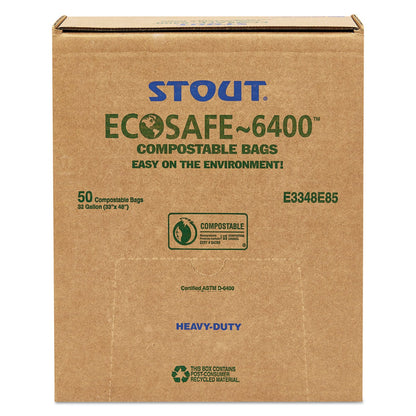 Stout EcoSafe-6400 Bags, 32 gal, 0.85 mil, 33" x 48", Green, 50/Box