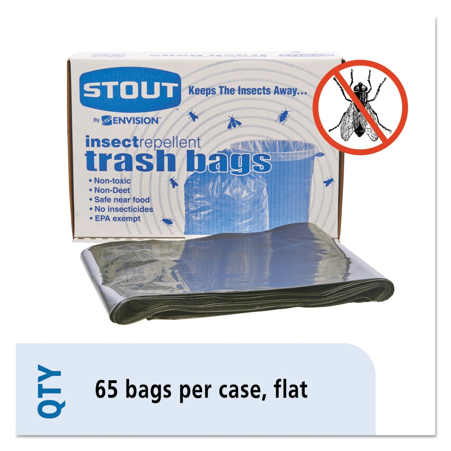 Stout Insect-Repellent Trash Bags, 45 gal, 2 mil, 40" x 45", Black, 65/Box