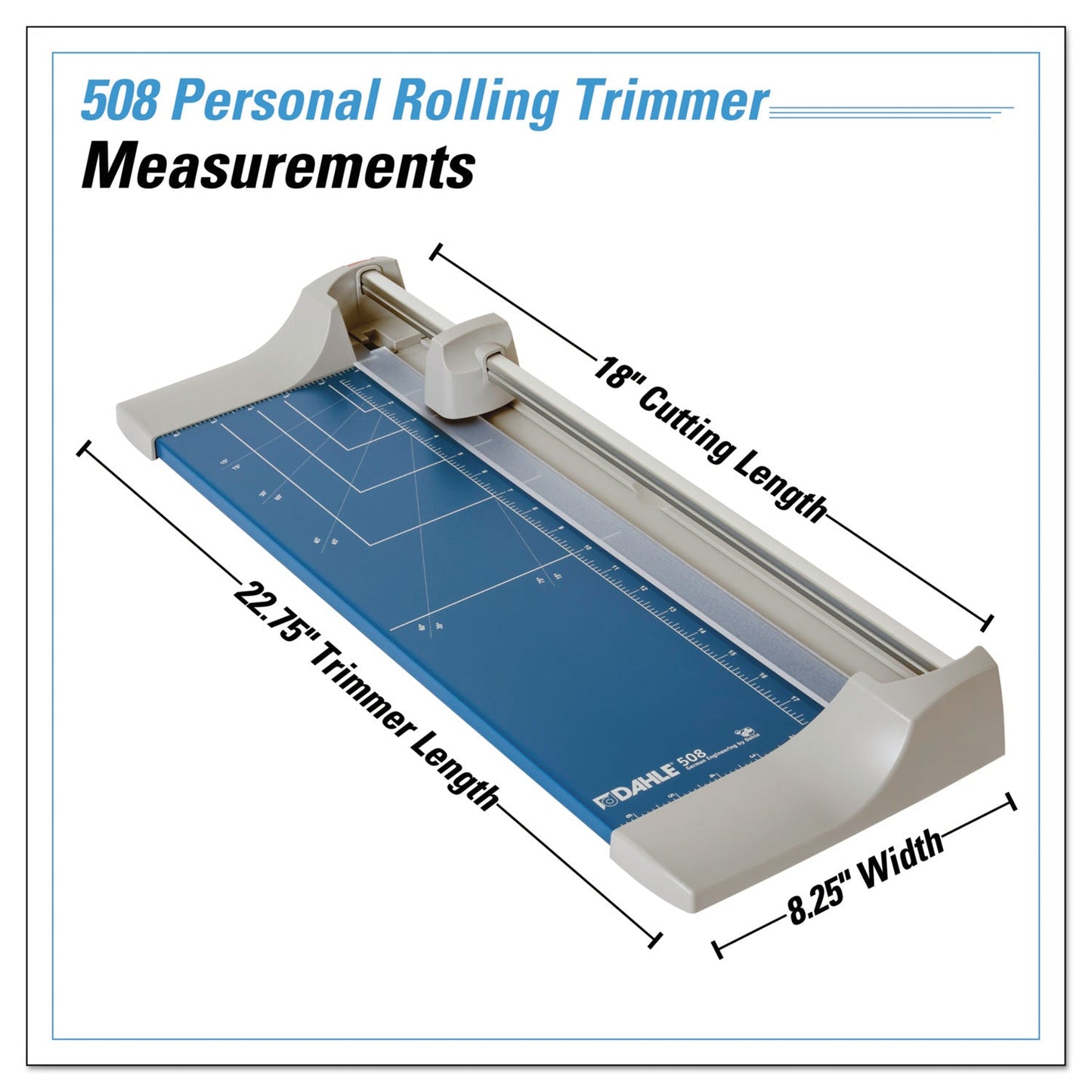 Dahle Rolling/Rotary Paper Trimmer/Cutter, 7 Sheets, 18" Cut Length, Metal Base, 8.25 x 22.88