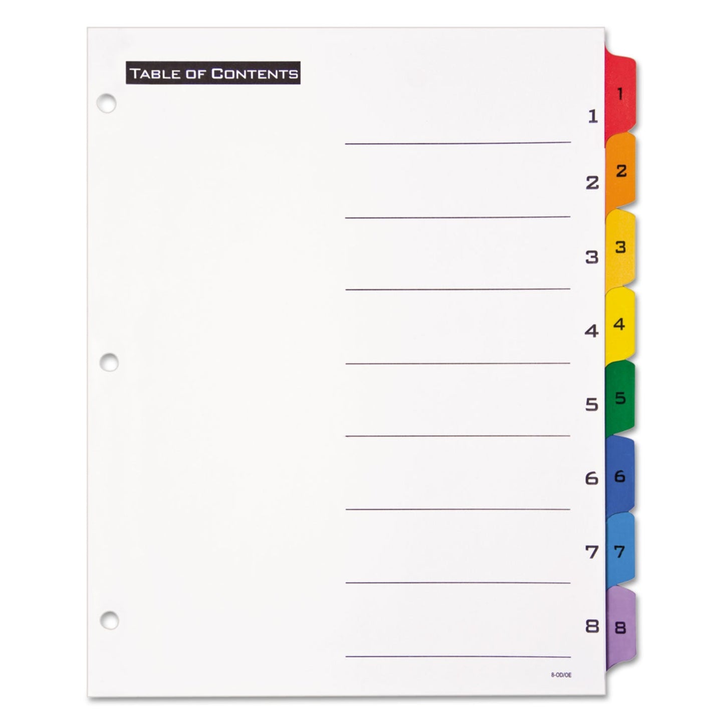 Office Essentials Table 'n Tabs Dividers, 8-Tab, 1 to 8, 11 x 8.5, White, Assorted Tabs, 1 Set