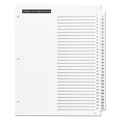 Office Essentials Table 'n Tabs Dividers, 31-Tab, 1 to 31, 11 x 8.5, White, White Tabs, 1 Set