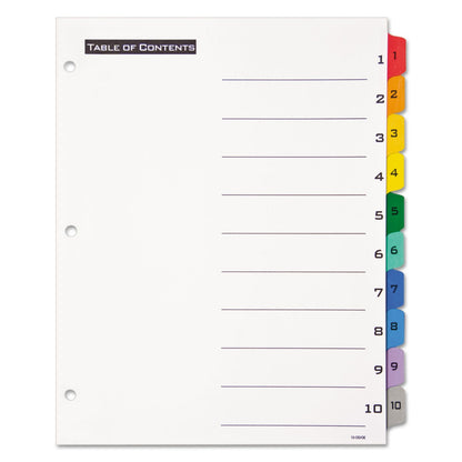 Office Essentials Table 'n Tabs Dividers, 10-Tab, 1 to 10, 11 x 8.5, White, Assorted Tabs, 1 Set