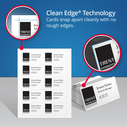 Avery Clean Edge Business Card Value Pack, Laser, 2 x 3.5, White, 2,000 Cards, 10 Cards/Sheet, 200 Sheets/Box