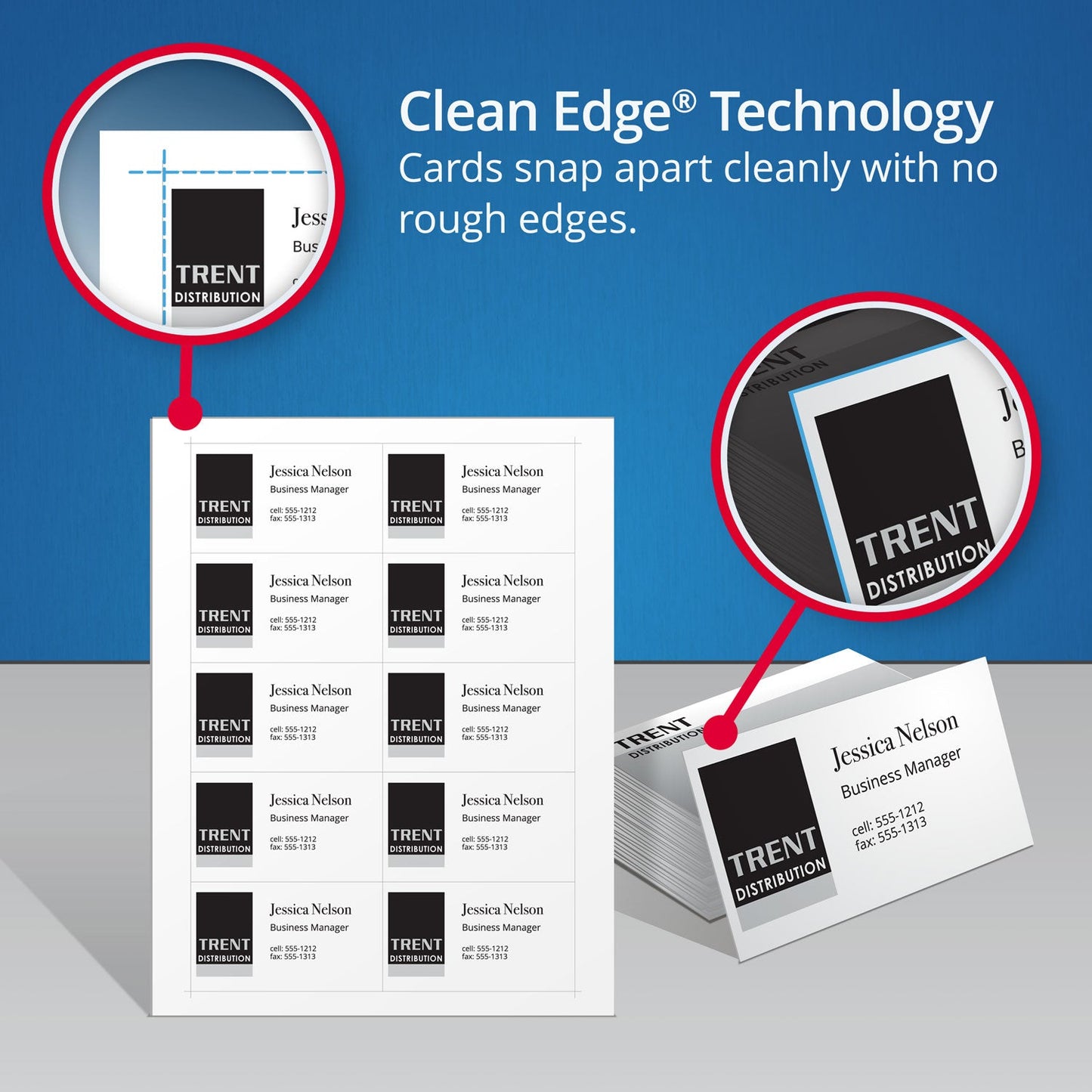 Avery Clean Edge Business Cards, Laser, 2 x 3.5, White, 1,000 Cards, 10 Cards/Sheet, 100 Sheets/Box