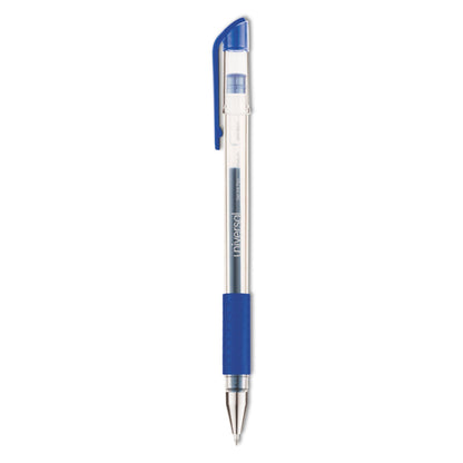 Universal Comfort Grip Gel Pen, Stick, Medium 0.7 mm, Blue Ink, Clear Barrel, Dozen