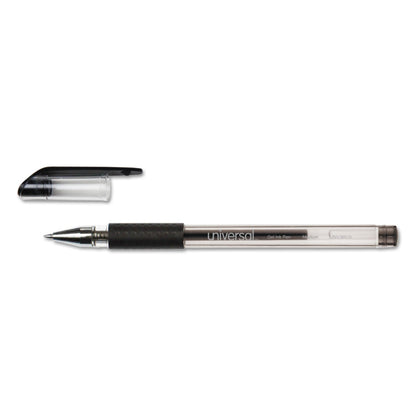 Universal Comfort Grip Gel Pen, Stick, Medium 0.7 mm, Black Ink, Clear Barrel, Dozen