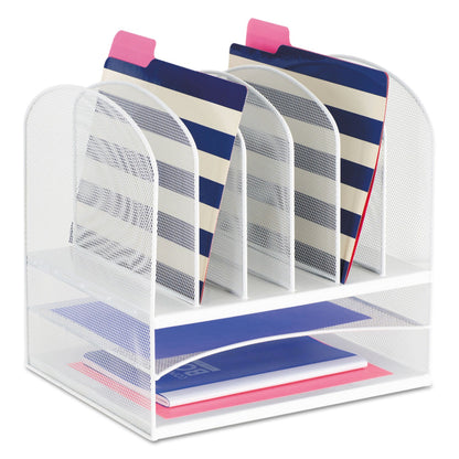 Safco Onyx Mesh Desk Organizer with Two Horizontal and Six Upright Sections, Letter Size Files, 13.25" x 11.5" x 13", White