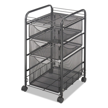 Safco Onyx Mesh Mobile File with Two Supply Drawers, Metal, 1 Shelf, 3 Drawers, 15.75" x 17" x 27", Black