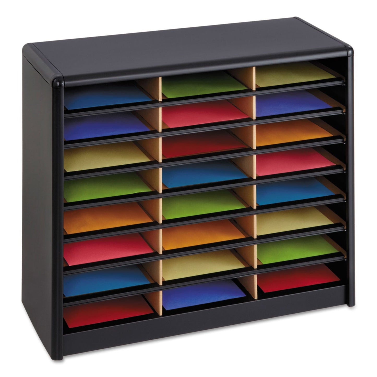 Safco Steel/Fiberboard Literature Sorter, 24 Compartments, 32.25 x 13.5 x 25.75, Black