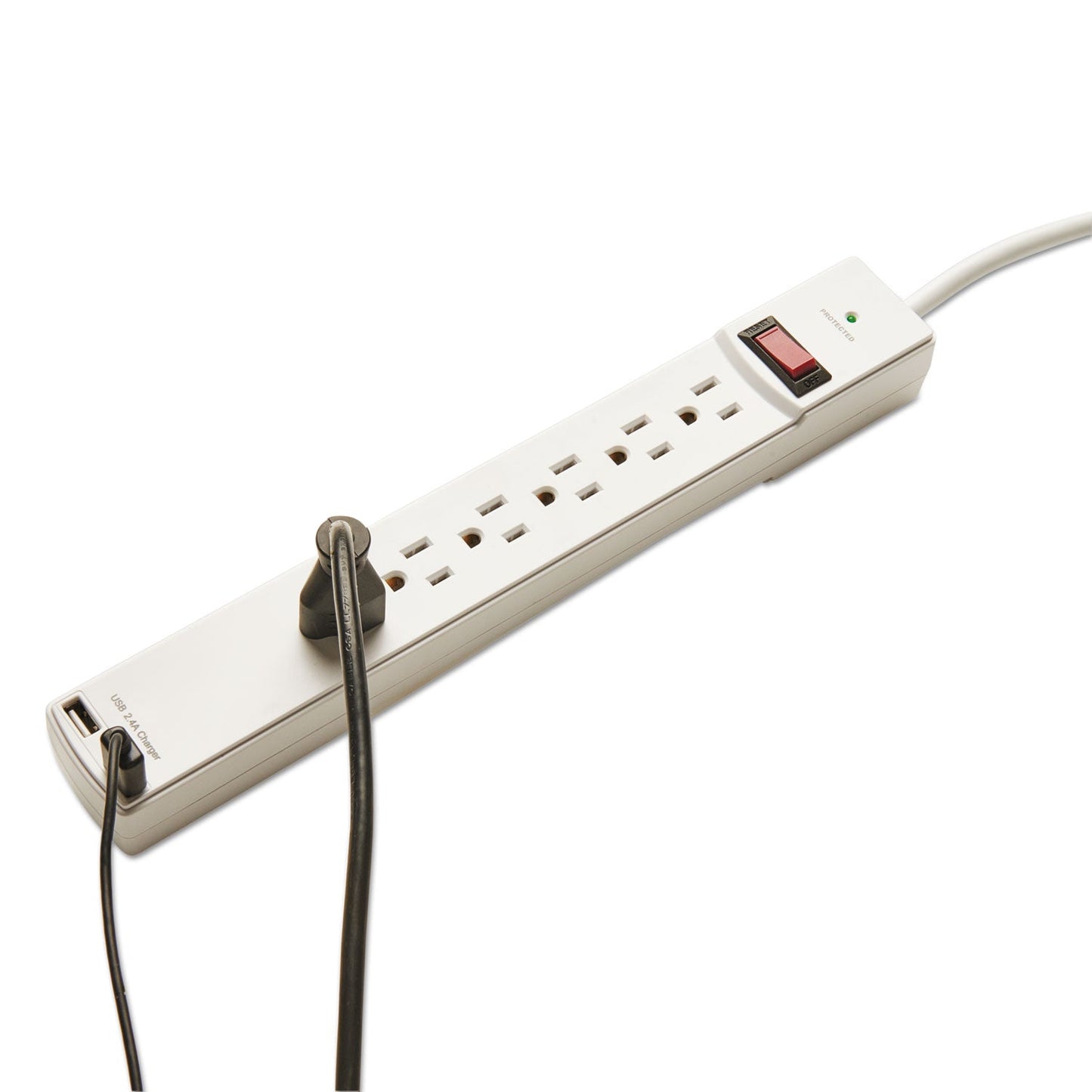 Innovera Surge Protector, 6 AC Outlets/2 USB Ports, 6 ft Cord, 1,080 J, White